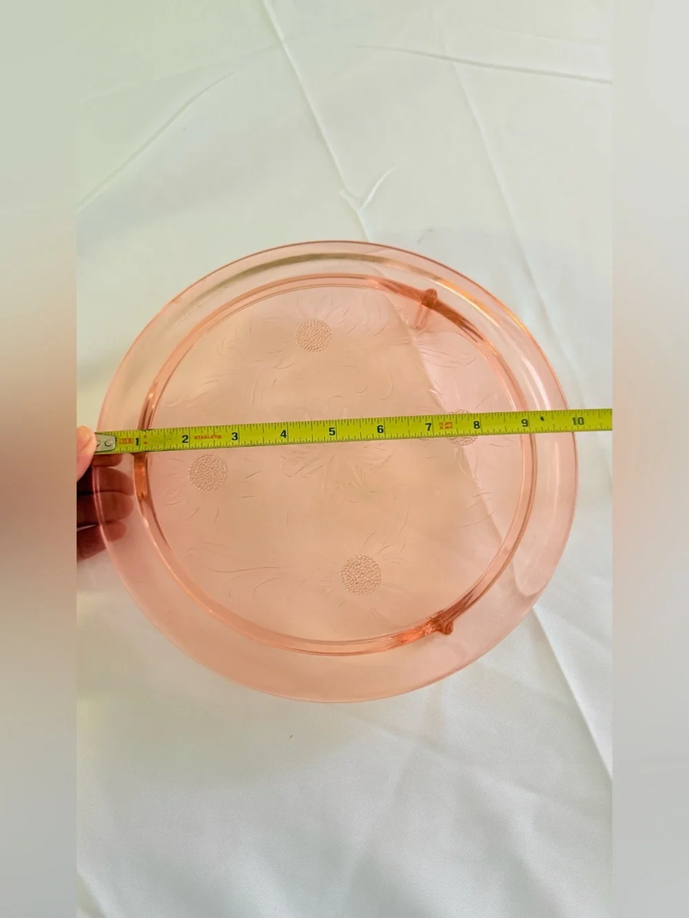 Vtg Jennette Sunflower, pink footed cake plate Glass 10